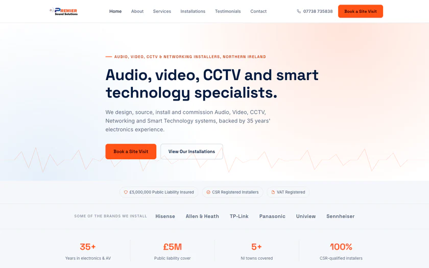 Homepage of the new Premier Sound Solutions website